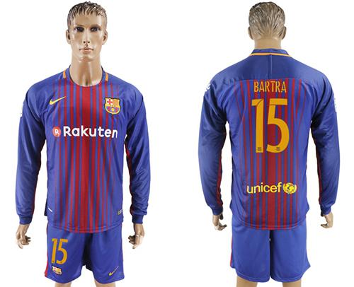 Barcelona #15 Bartra Home Long Sleeves Soccer Club Jersey